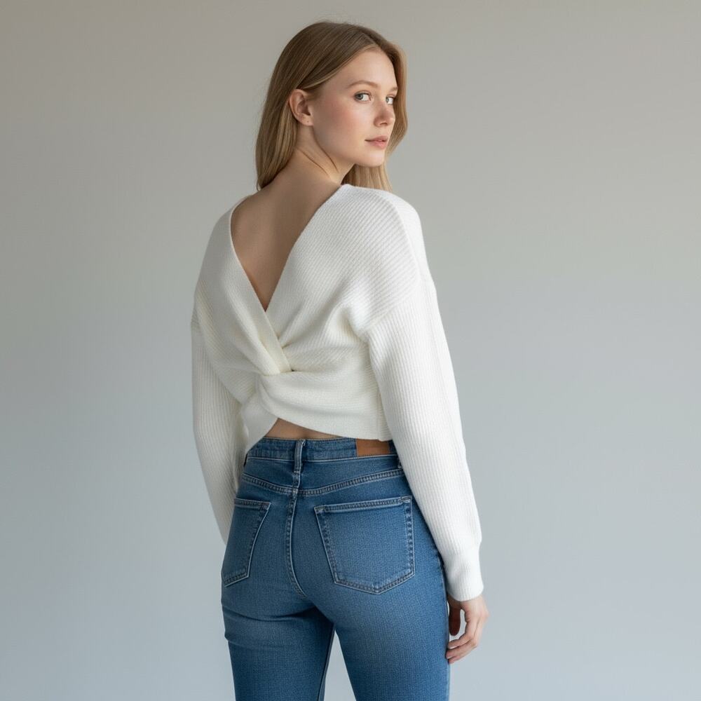 Bishop + Young Jocelyn Pure White Twist Back Sweater M NWT